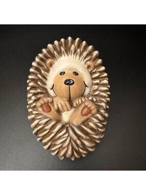 Ceramic Hedgehog Figurine Sculpture In Neutral Brown Tones For Home Decor